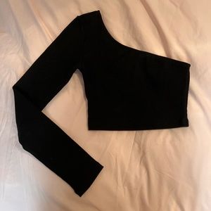 Princess Polly black one sleeve ribbed crop top